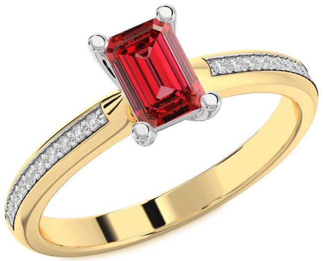 Diamond Ruby Gold Silver Ruby Cut Solitaire Pave Engagement Ring