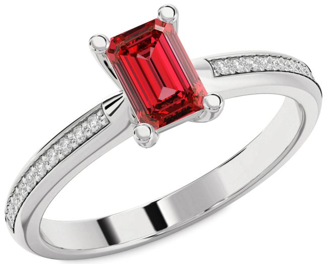 Diamond Ruby Silver Ruby Cut Solitaire Pave Engagement Ring