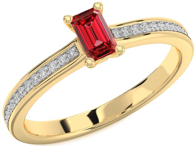 Diamond Ruby Gold Ruby Cut Solitaire Pave Engagement Ring