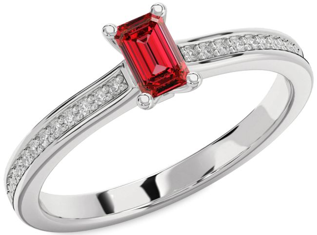 Diamond Ruby Silver Ruby Cut Solitaire Pave Engagement Ring
