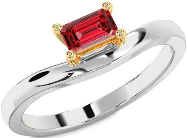 Ruby Gold Silver Ruby Cut Solitaire Engagement Ring