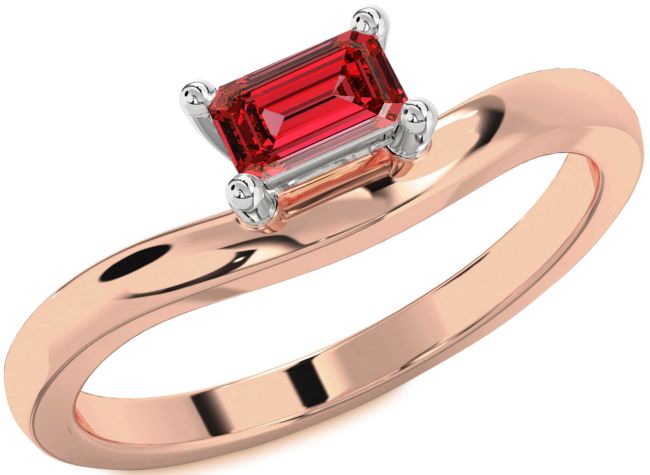 Ruby Rose Gold Silver Ruby Cut Solitaire Engagement Ring