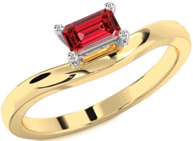 Ruby Gold Silver Ruby Cut Solitaire Engagement Ring