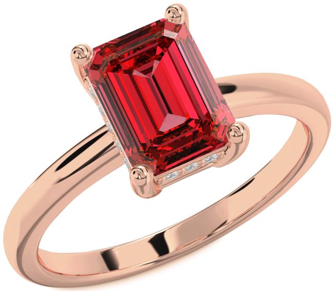 Diamond Ruby Rose Gold Ruby Cut Solitaire Engagement Ring