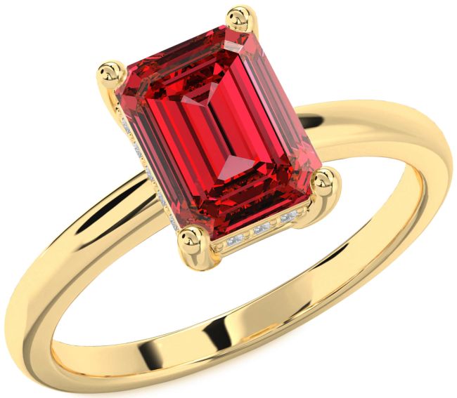 Diamond Ruby Gold Ruby Cut Solitaire Engagement Ring