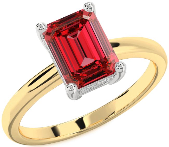 Diamond Ruby Gold Silver Ruby Cut Solitaire Engagement Ring