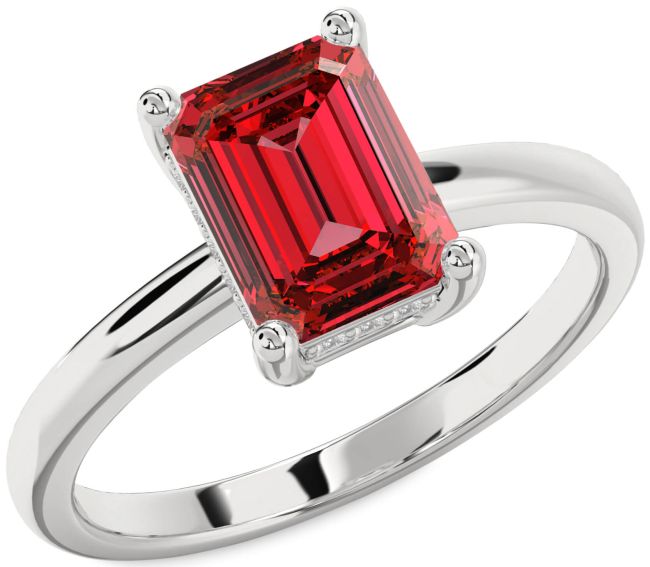 Diamond Ruby Silver Ruby Cut Solitaire Engagement Ring