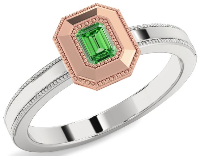 Emerald White Rose Gold Emerald Cut Promise Ring