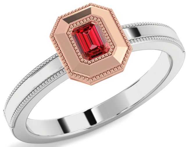 Ruby White Rose Gold Ruby Cut Promise Ring