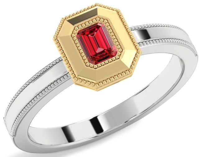 Ruby Platinum & Yellow Gold Ruby Cut Promise Ring