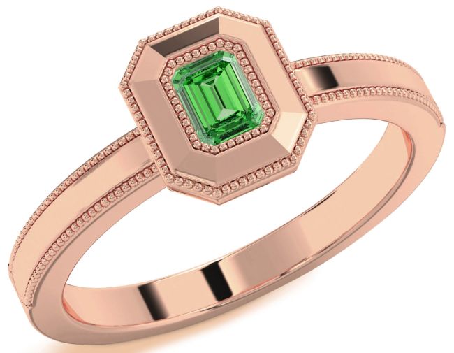 Emerald Rose Gold Silver Emerald Cut Promise Ring