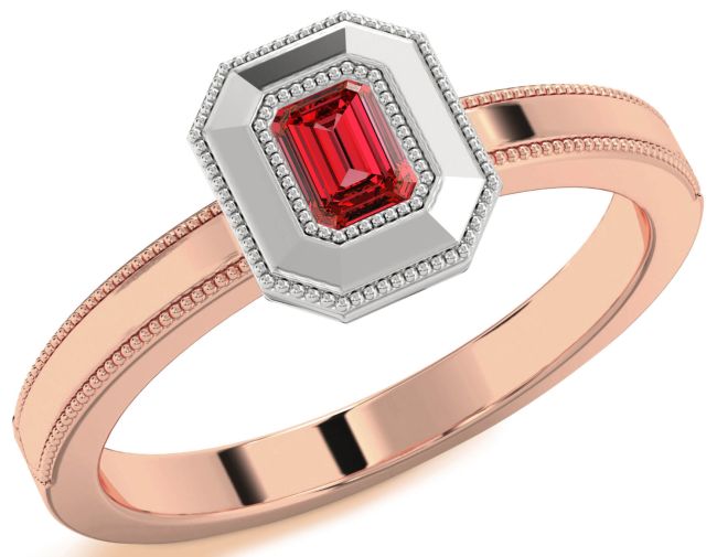 Ruby White Rose Gold Ruby Cut Promise Ring