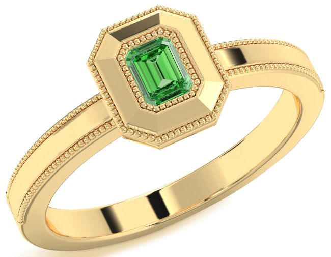 Emerald Gold Silver Emerald Cut Promise Ring
