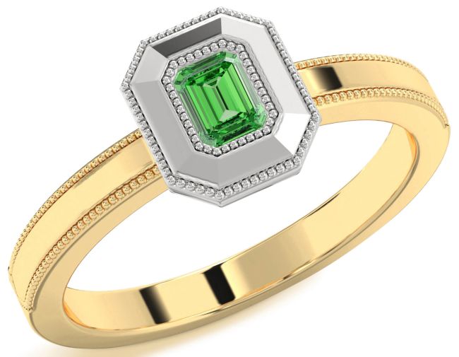 Emerald Gold Silver Emerald Cut Promise Ring