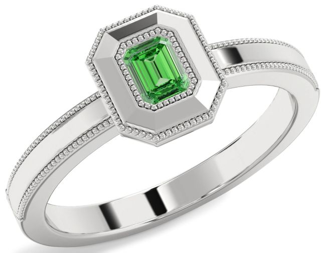 Emerald Platinum Emerald Cut Promise Ring