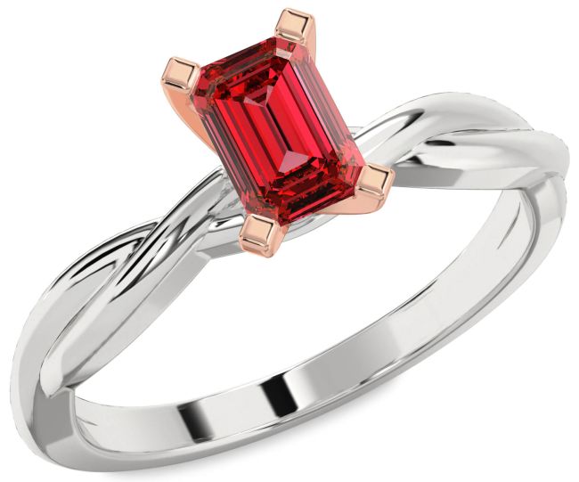 Ruby Silver & 10K Rose Gold Ruby Cut Solitaire Engagement Ring
