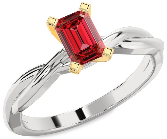 Ruby Gold Silver Ruby Cut Solitaire Engagement Ring