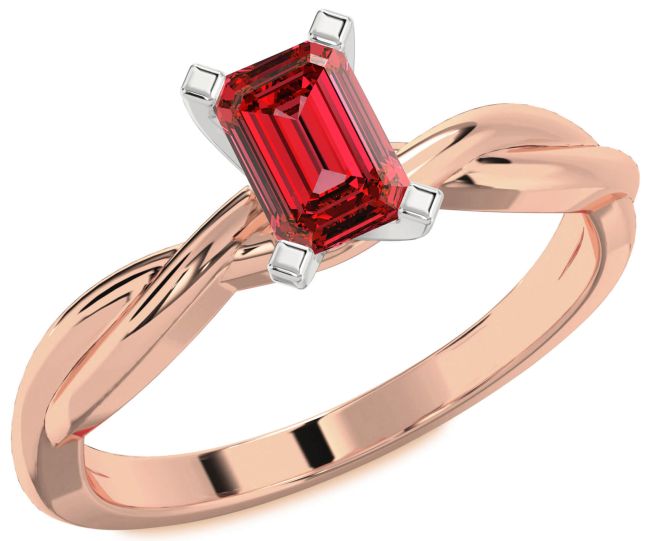 Ruby White Rose Gold Ruby Cut Solitaire Engagement Ring