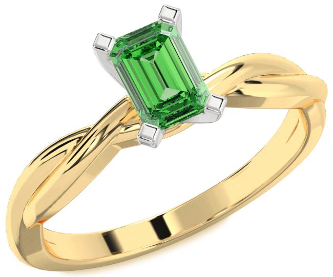 Emerald Gold Silver Emerald Cut Solitaire Engagement Ring