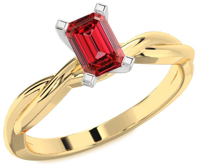 Ruby Gold Silver Ruby Cut Solitaire Engagement Ring