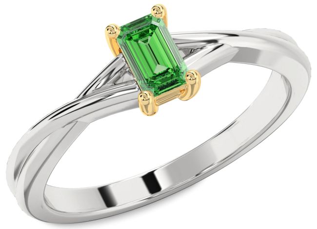 Emerald Gold Silver Emerald Cut Solitaire Engagement Ring