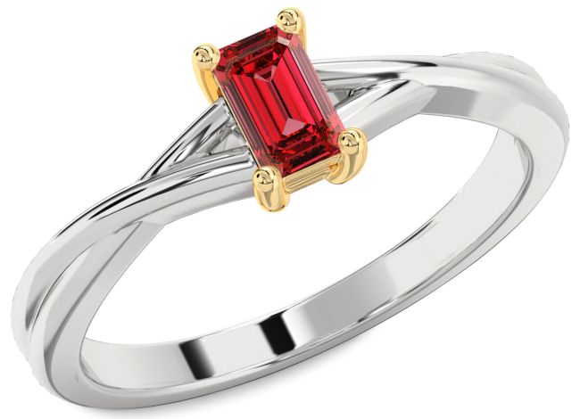 Ruby Gold Silver Ruby Cut Solitaire Engagement Ring