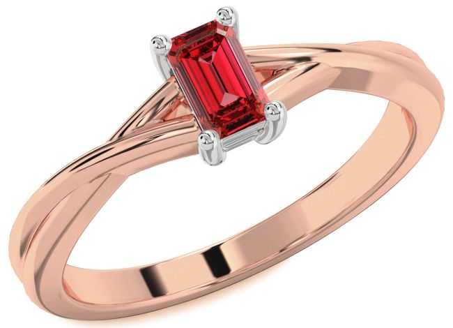 Ruby White Rose Gold Ruby Cut Solitaire Engagement Ring