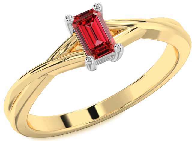 Ruby Gold Silver Ruby Cut Solitaire Engagement Ring