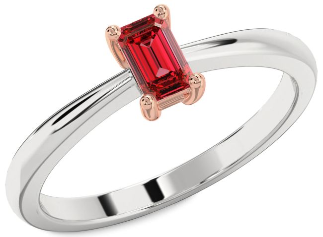 Ruby Silver & 10K Rose Gold Ruby Cut Solitaire Engagement Ring