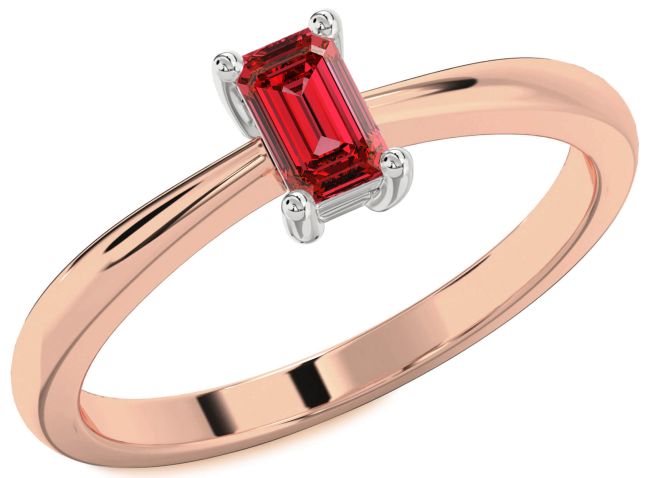 Ruby White Rose Gold Ruby Cut Solitaire Engagement Ring