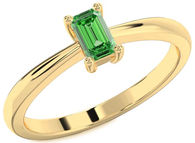 Emerald Gold Silver Emerald Cut Solitaire Engagement Ring
