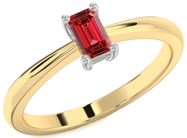 Ruby Gold Silver Ruby Cut Solitaire Engagement Ring