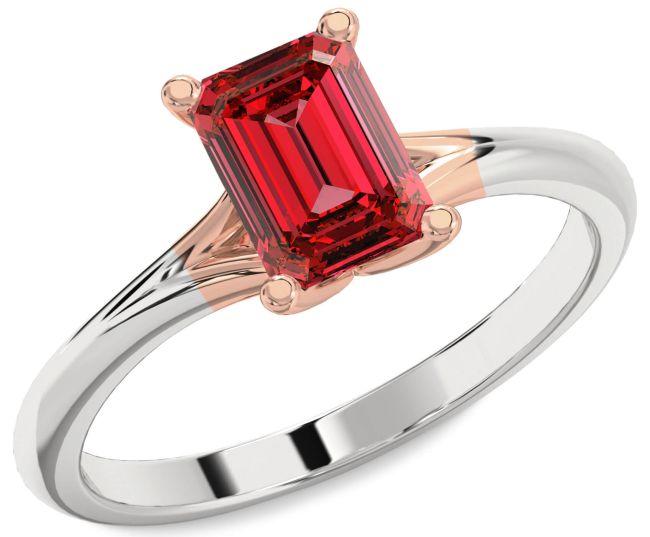 Ruby Silver & 10K Rose Gold Ruby Cut Solitaire Engagement Ring