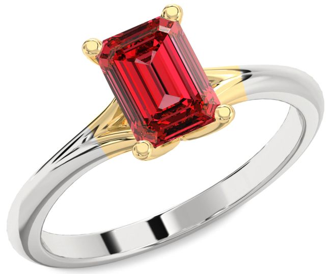 Ruby Gold Silver Ruby Cut Solitaire Engagement Ring
