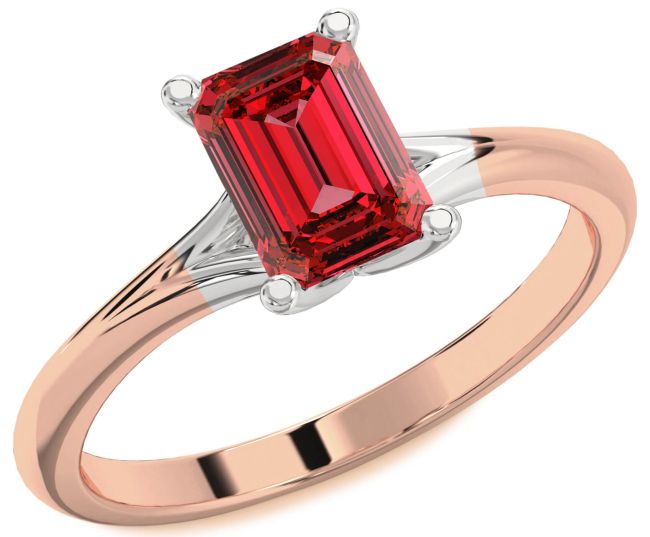 Ruby White Rose Gold Ruby Cut Solitaire Engagement Ring