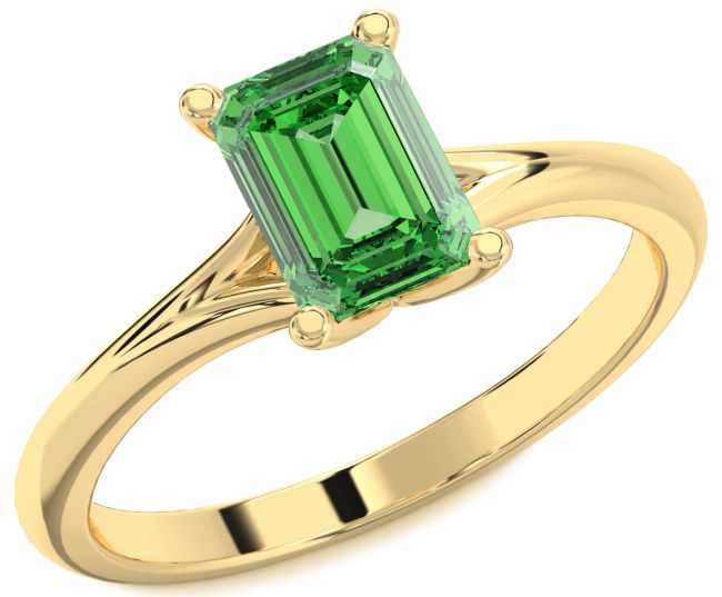 Emerald Gold Silver Emerald Cut Solitaire Engagement Ring