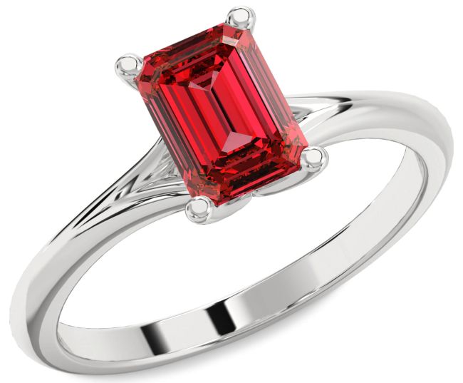 Ruby Silver Ruby Cut Solitaire Engagement Ring