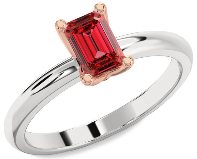 Ruby Silver & 10K Rose Gold Ruby Cut Solitaire Engagement Ring