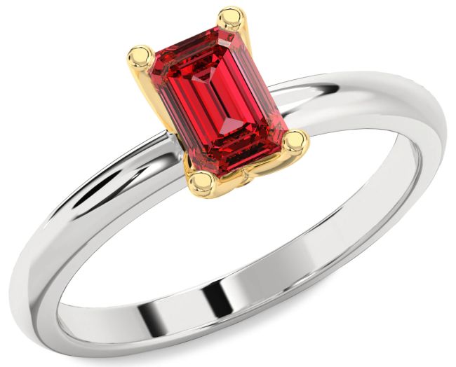 Ruby Gold Silver Ruby Cut Solitaire Engagement Ring