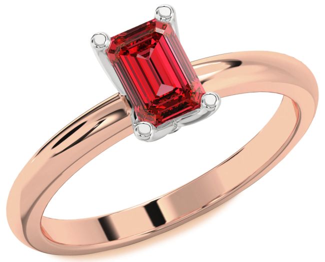 Ruby White Rose Gold Ruby Cut Solitaire Engagement Ring