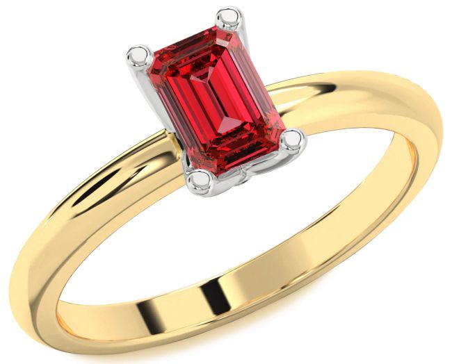 Ruby Gold Silver Ruby Cut Solitaire Engagement Ring
