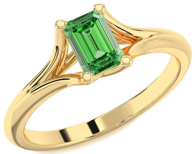 Emerald Gold Silver Emerald Cut Solitaire Engagement Ring