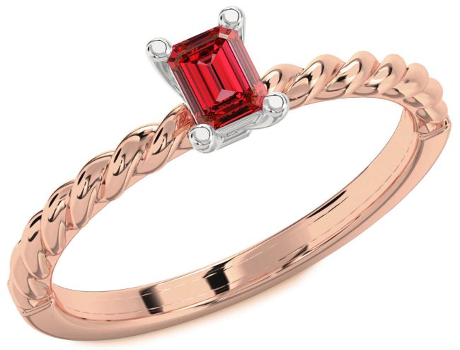 Ruby White Rose Gold Ruby Cut Promise Ring