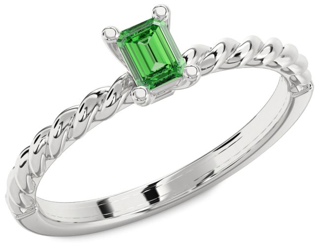 Emerald Silver Emerald Cut Promise Ring