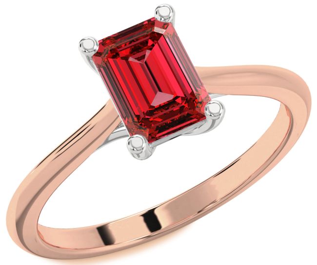 Ruby Rose Gold Silver Ruby Cut Solitaire Engagement Ring