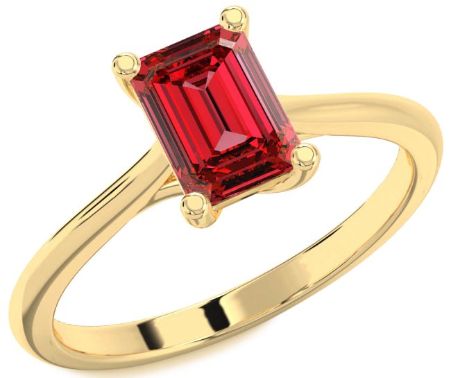 Ruby Gold Silver Ruby Cut Solitaire Engagement Ring