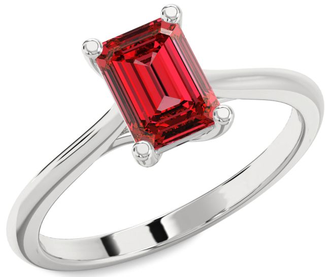 Ruby Silver Ruby Cut Solitaire Engagement Ring