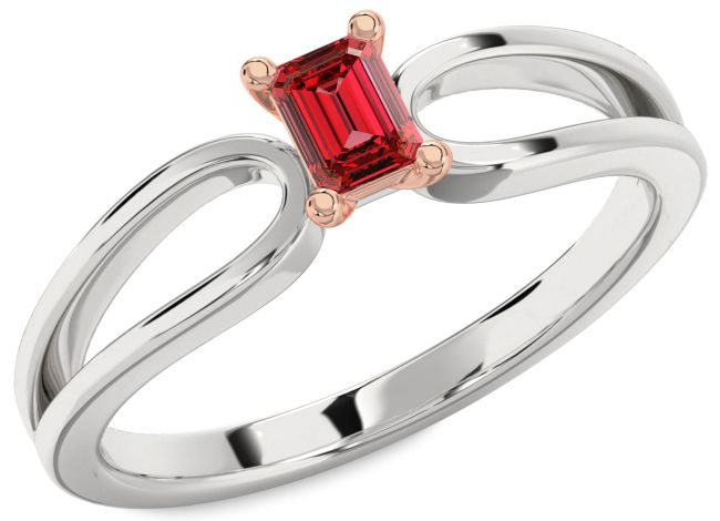 Ruby Platinum & Rose Gold Ruby Cut Promise Ring