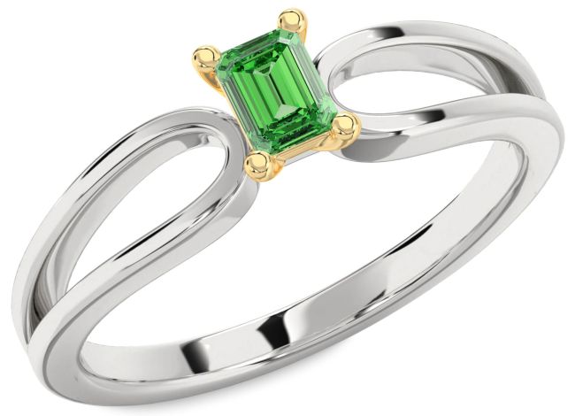 Emerald Silver & 10K gold Emerald Cut Promise Ring
