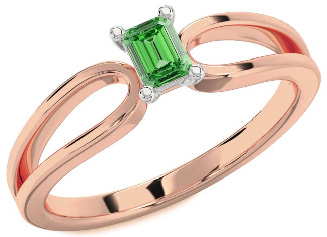 Emerald Rose Gold Silver Emerald Cut Promise Ring